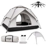 Beste pop up tent NORDREK Pop-up tent 3 man waterdichte campingtent met afgeschermde veranda, koepeltent voor 3 personen, 4 seizoenen outdoor kampeertenten eenvoudige installatie voor backpacken en wandelen