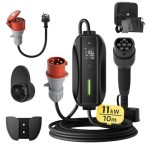 dé EV Charger Type 2 11kW [10m, 3-Fase, 6-16A] Laadpaal 11kW 3 Fase met instelbaar laadvermogen, Mobile Wallbox voor model Y/3, ID.3/4/5, Enyaq, EX30/XC40, Niro en Andere EV&PHEV