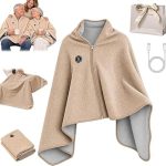 USB-verwarmingsdeken, cape, 150 x 82 cm, warmteponcho van pluche met 3 | Draagbare verwarmde sjaal met capuchon, gebreide warmtesjaal, 3 warmtestanden, wasbaar, elektrische warmtedeken voor kantoor